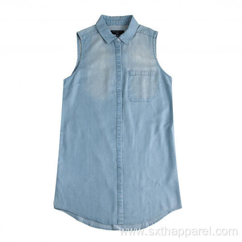 Elegant Women's Sleeveless Denim Dress Shirt Skirt